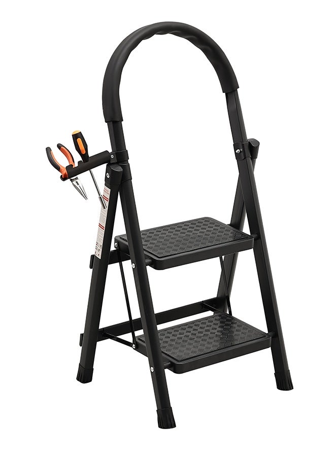 LAWAZIM Pro7 2-Step Folding Ladder With Tools Hanger - Black - 120kg Load Capacity Step Stool with Convenient Handgrip, Tools Holder Rack, Anti-Slip Pedals - Multi-Use Ladder for Kitchen & Household - Image 1