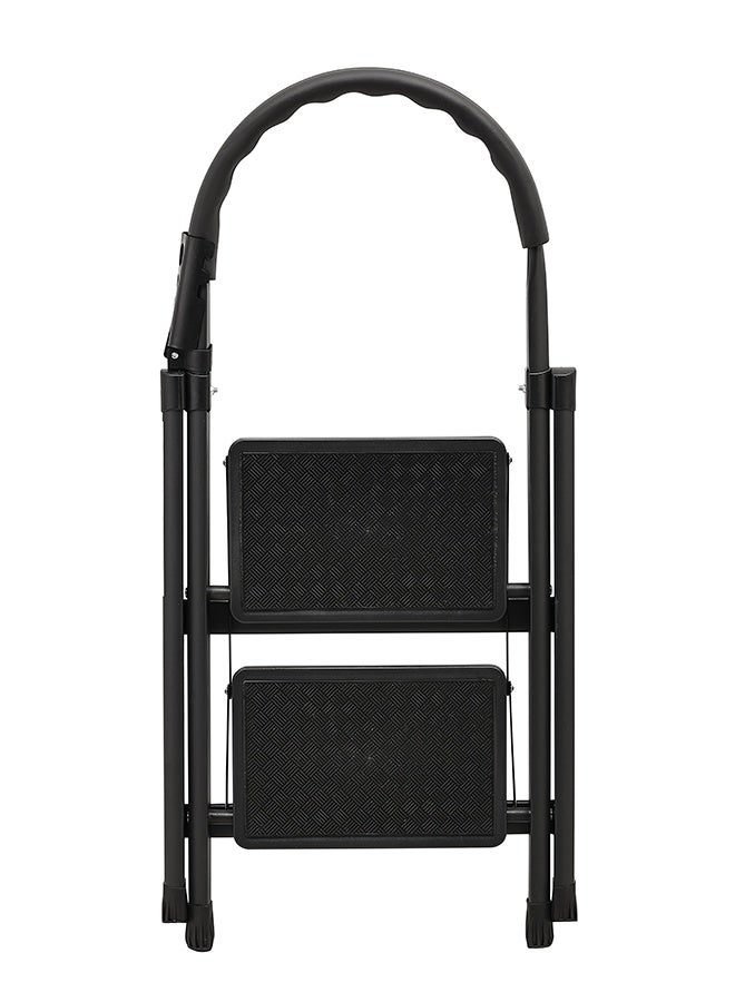 LAWAZIM Pro7 2-Step Folding Ladder With Tools Hanger - Black - 120kg Load Capacity Step Stool with Convenient Handgrip, Tools Holder Rack, Anti-Slip Pedals - Multi-Use Ladder for Kitchen & Household - Image 4