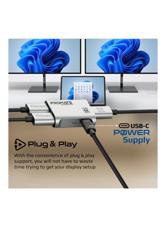 PROMATE HDMI Adapter, Premium Ultra-High-Definition Video Converter HDMI Splitter with Dual 4K @60Hz HDMI Ports and Ultra-Compact Design, MediaSplit-C2 Silver - Image 5