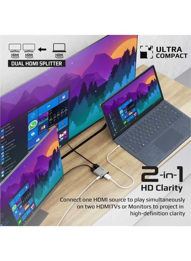 PROMATE HDMI Adapter, Premium Ultra-High-Definition Video Converter HDMI Splitter with Dual 4K @60Hz HDMI Ports and Ultra-Compact Design, MediaSplit-C2 Silver - Image 2