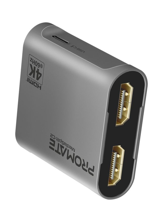 PROMATE HDMI Adapter, Premium Ultra-High-Definition Video Converter HDMI Splitter with Dual 4K @60Hz HDMI Ports and Ultra-Compact Design, MediaSplit-C2 Silver - Image 1