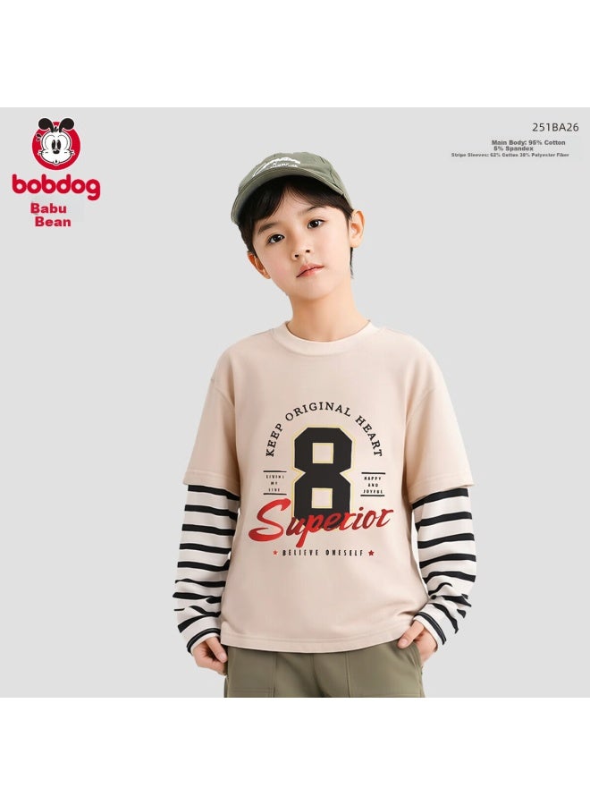 Bobdog Boys' Long-sleeve T-shirt, 7a Antibacterial, 95% Cotton, Spring And Autumn Top, Faux Two-piece Design, Style For Older Children, Clothing And Apparel - Image 1