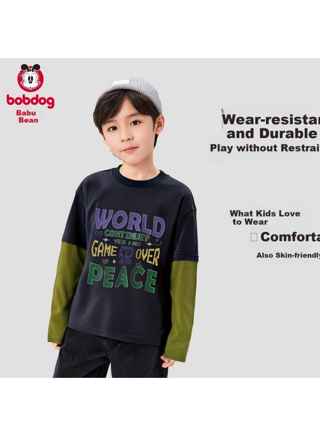 Bobdog Boys' Long-sleeve T-shirt, 7a Antibacterial, 95% Cotton, Spring And Autumn Top, Faux Two-piece Design, Style For Older Children, Clothing And Apparel - Image 3