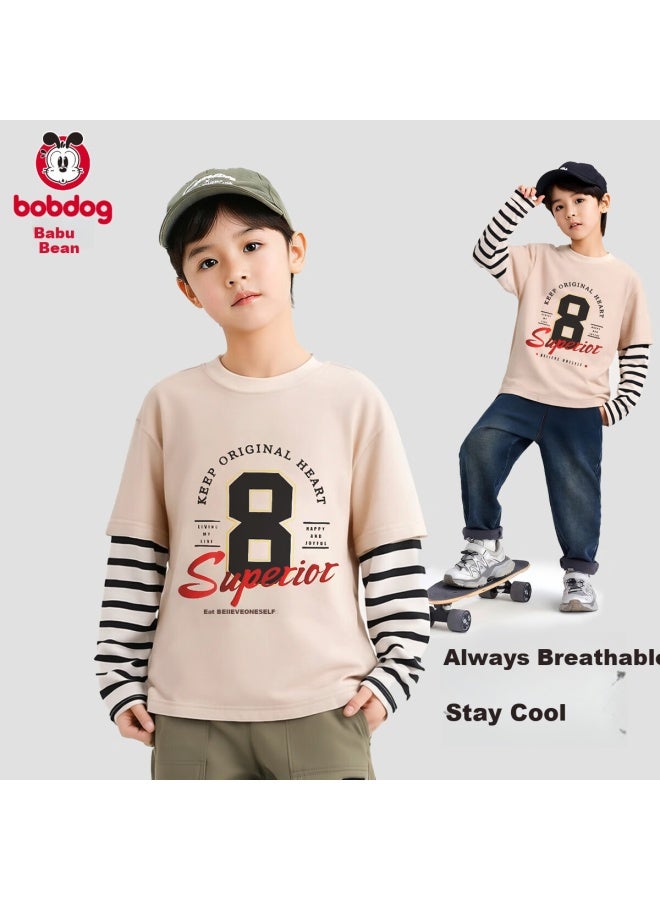 Bobdog Boys' Long-sleeve T-shirt, 7a Antibacterial, 95% Cotton, Spring And Autumn Top, Faux Two-piece Design, Style For Older Children, Clothing And Apparel - Image 2