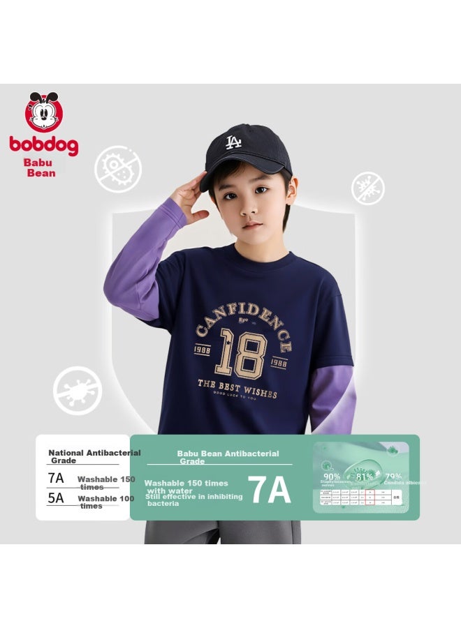 Bobdog Boys' Long-sleeve T-shirt, 7a Antibacterial, 95% Cotton, Spring And Autumn Top, Faux Two-piece Design, Style For Older Children, Clothing And Apparel - Image 4