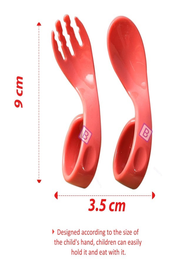 Bembika Baby Training Spoon Curved Spoon, Baby Silicone Training Spoon, Training Spoon for Baby, Baby Spoon and Fork Set, Baby Spoon Feeding (Red Color). - Image 3