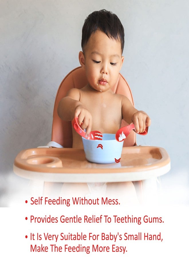 Bembika Baby Training Spoon Curved Spoon, Baby Silicone Training Spoon, Training Spoon for Baby, Baby Spoon and Fork Set, Baby Spoon Feeding (Red Color). - Image 5