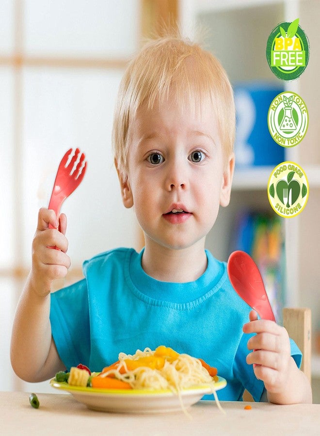 Bembika Baby Training Spoon Curved Spoon, Baby Silicone Training Spoon, Training Spoon for Baby, Baby Spoon and Fork Set, Baby Spoon Feeding (Red Color). - Image 4