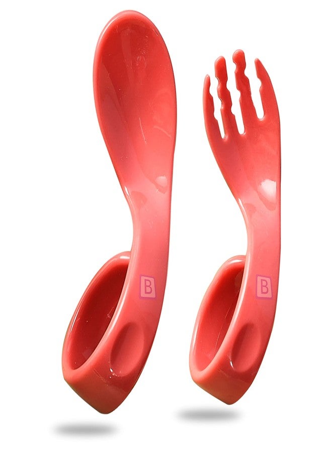 Bembika Baby Training Spoon Curved Spoon, Baby Silicone Training Spoon, Training Spoon for Baby, Baby Spoon and Fork Set, Baby Spoon Feeding (Red Color). - Image 1