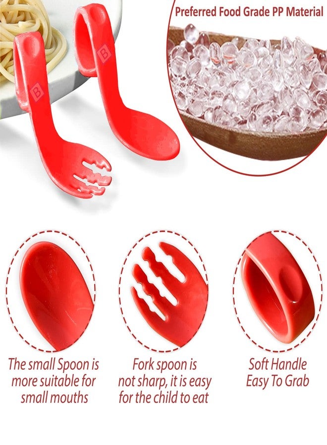 Bembika Baby Training Spoon Curved Spoon, Baby Silicone Training Spoon, Training Spoon for Baby, Baby Spoon and Fork Set, Baby Spoon Feeding (Red Color). - Image 2