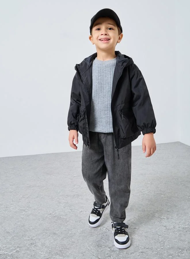 Styli Styli Boys Black Solid Hooded Jacket with Pockets