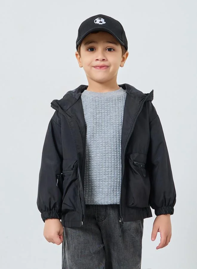 Styli Styli Boys Black Solid Hooded Jacket with Pockets