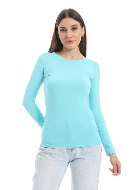 Round Neck Slip On Cyan Basic Top_Cyan