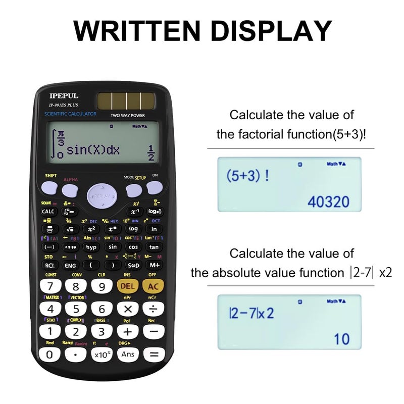 iPepul Scientific Calculators, IPepul Math Calculator with 417 Function, Solar Battery Power and 4-Lines Display, School Supplies for Middle High College Students Teachers (Black 991ES) - Image 4
