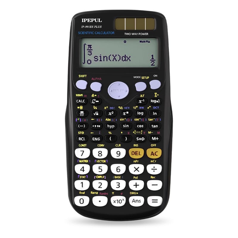 iPepul Scientific Calculators, IPepul Math Calculator with 417 Function, Solar Battery Power and 4-Lines Display, School Supplies for Middle High College Students Teachers (Black 991ES) - Image 1