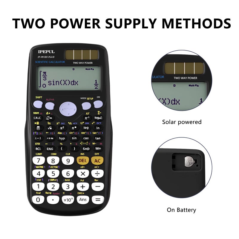 iPepul Scientific Calculators, IPepul Math Calculator with 417 Function, Solar Battery Power and 4-Lines Display, School Supplies for Middle High College Students Teachers (Black 991ES) - Image 3