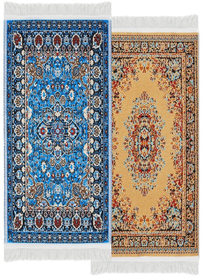 CHAMBERY 1:12 Scale Miniature Woven Rugs and Carpet 2Pcs Area Rug Dollhouse Accessories Decoration, Blue, Brown - Image 1