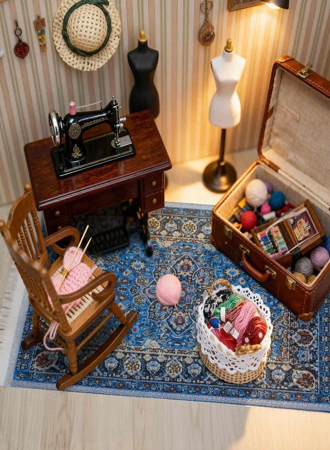 CHAMBERY 1:12 Scale Miniature Woven Rugs and Carpet 2Pcs Area Rug Dollhouse Accessories Decoration, Blue, Brown - Image 5