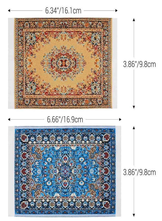 CHAMBERY 1:12 Scale Miniature Woven Rugs and Carpet 2Pcs Area Rug Dollhouse Accessories Decoration, Blue, Brown - Image 2