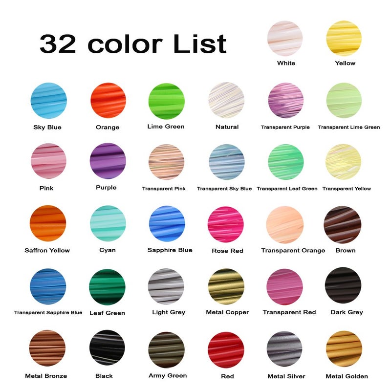 MIKA3D 32 Colors 3D Pen PLA Filament Refills, Each Color 10 Feet, Total 320 feet, Pack with 4 Finger Caps - Image 3