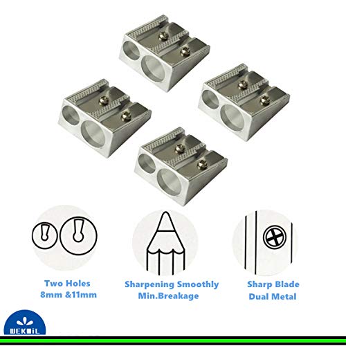 Wekoil Pencil Sharpeners Manual Twin Metal Dual Sharpening Blade Double Holes Rectangular Pencil Sharpener for Colored Graphite Pencils Crayons Jumbo, Pack of 4,Silver - Image 4