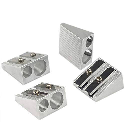 Wekoil Pencil Sharpeners Manual Twin Metal Dual Sharpening Blade Double Holes Rectangular Pencil Sharpener for Colored Graphite Pencils Crayons Jumbo, Pack of 4,Silver - Image 1