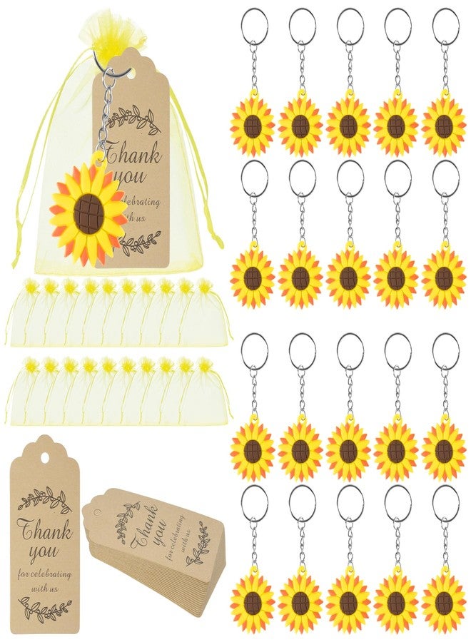 SUMERSHA 20 Sets 60Pcs Sunflower Party Favors, Sunflower Keychains, Yellow Organza Bags and Thank You Kraft Tags - Sunflower Ornament Keychains Set for Summer Theme Party Wedding Birthday Baby Shower Party - Image 1