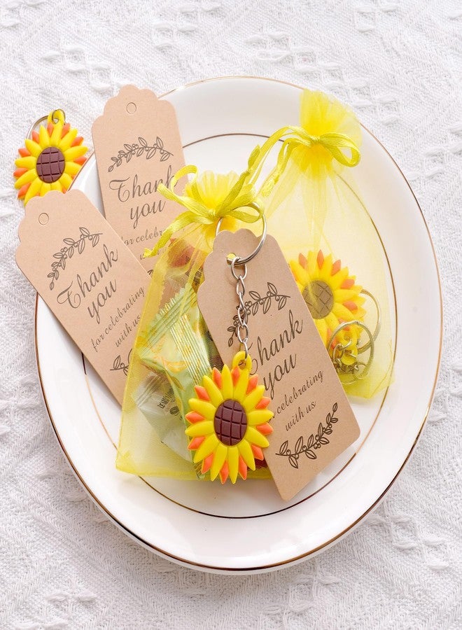 SUMERSHA 20 Sets 60Pcs Sunflower Party Favors, Sunflower Keychains, Yellow Organza Bags and Thank You Kraft Tags - Sunflower Ornament Keychains Set for Summer Theme Party Wedding Birthday Baby Shower Party - Image 4