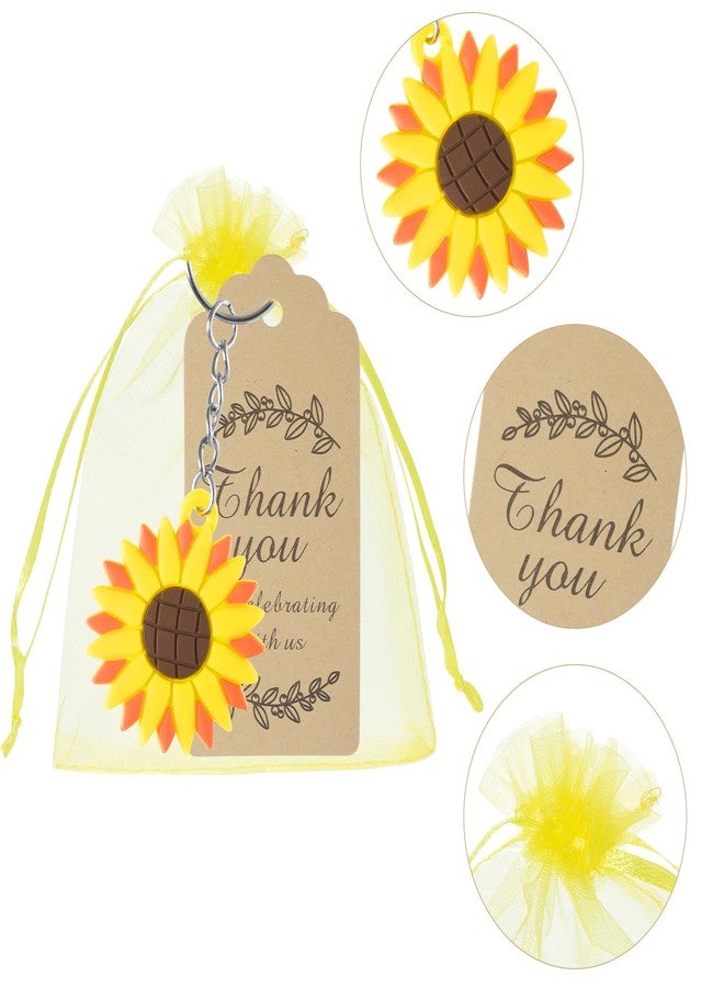 SUMERSHA 20 Sets 60Pcs Sunflower Party Favors, Sunflower Keychains, Yellow Organza Bags and Thank You Kraft Tags - Sunflower Ornament Keychains Set for Summer Theme Party Wedding Birthday Baby Shower Party - Image 3