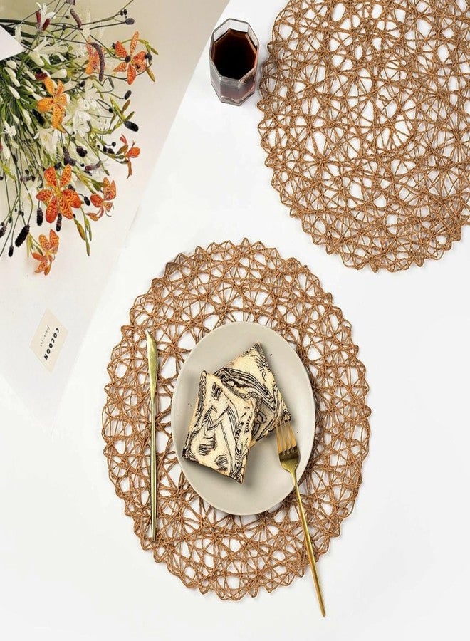 IcosaMro Brown Round Placemats Set of 6 for Dining Table, 15 Inch Paper Woven Boho Decorative Circle Place Mat for Wedding Christmas Thanksgiving Day Holiday Dinner, Light Coffee Brown - Image 2