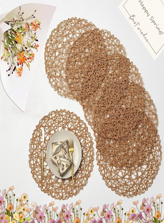 IcosaMro Brown Round Placemats Set of 6 for Dining Table, 15 Inch Paper Woven Boho Decorative Circle Place Mat for Wedding Christmas Thanksgiving Day Holiday Dinner, Light Coffee Brown - Image 1