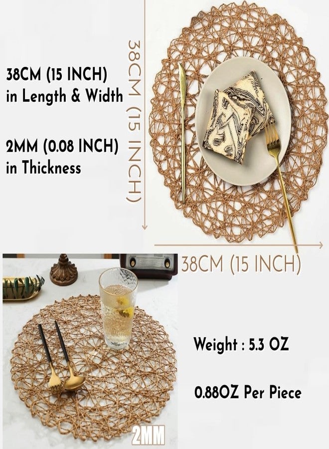 IcosaMro Brown Round Placemats Set of 6 for Dining Table, 15 Inch Paper Woven Boho Decorative Circle Place Mat for Wedding Christmas Thanksgiving Day Holiday Dinner, Light Coffee Brown - Image 4