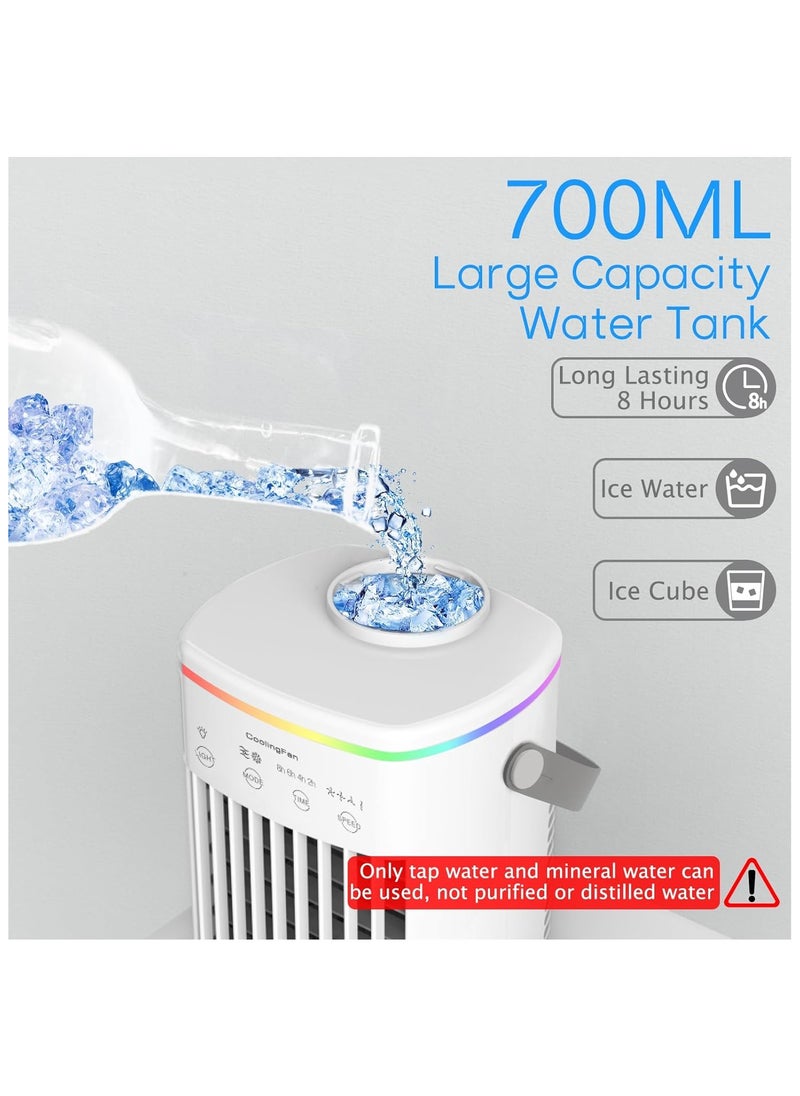 Generic - Portable Air Conditioner, Air Cooler Mini Air Conditioner, Small Air Conditoner Cooler Fan with 4 Speeds & Cool Mist, 2-8H Timer, 7 LED Lights for Personal Use Air Cooler for Bedroom Home Office Beige - Image 1