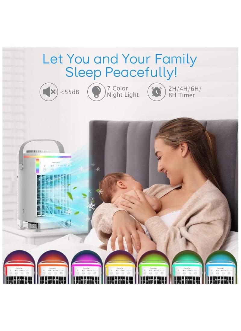 Generic - Portable Air Conditioner, Air Cooler Mini Air Conditioner, Small Air Conditoner Cooler Fan with 4 Speeds & Cool Mist, 2-8H Timer, 7 LED Lights for Personal Use Air Cooler for Bedroom Home Office Beige - Image 1