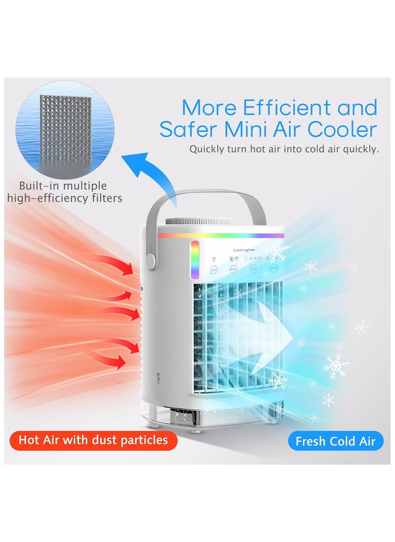 Generic - Portable Air Conditioner, Air Cooler Mini Air Conditioner, Small Air Conditoner Cooler Fan with 4 Speeds & Cool Mist, 2-8H Timer, 7 LED Lights for Personal Use Air Cooler for Bedroom Home Office Beige - Image 1