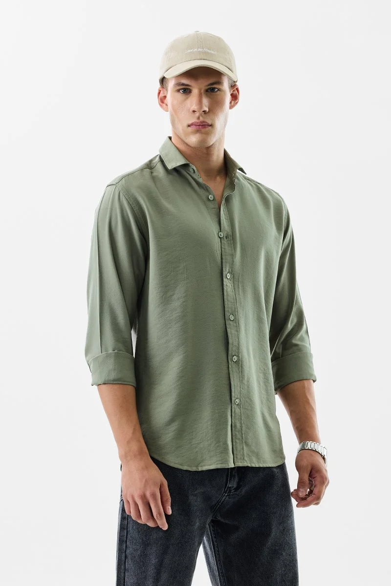 SNITCH Sage Green Solid Long Sleeve Slim Fit Shirt