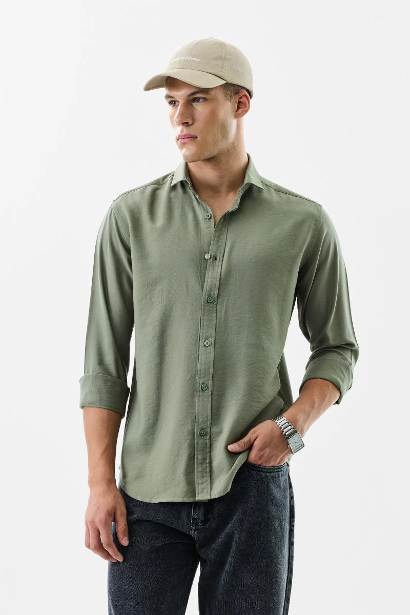 SNITCH Sage Green Solid Long Sleeve Slim Fit Shirt