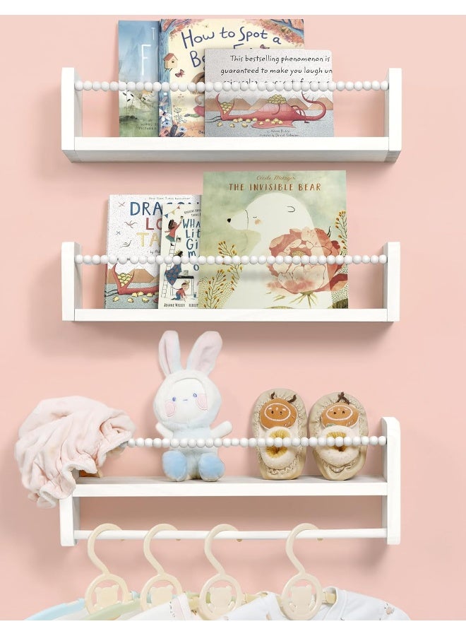 Nursery Bookshelves, White Nursery Shelves Storage Books Toys Wall Mount Kids Bookshelf Nursery Decor with Towel Bar Floating Book Shelves for Kids Room Set of 3  - Image 5