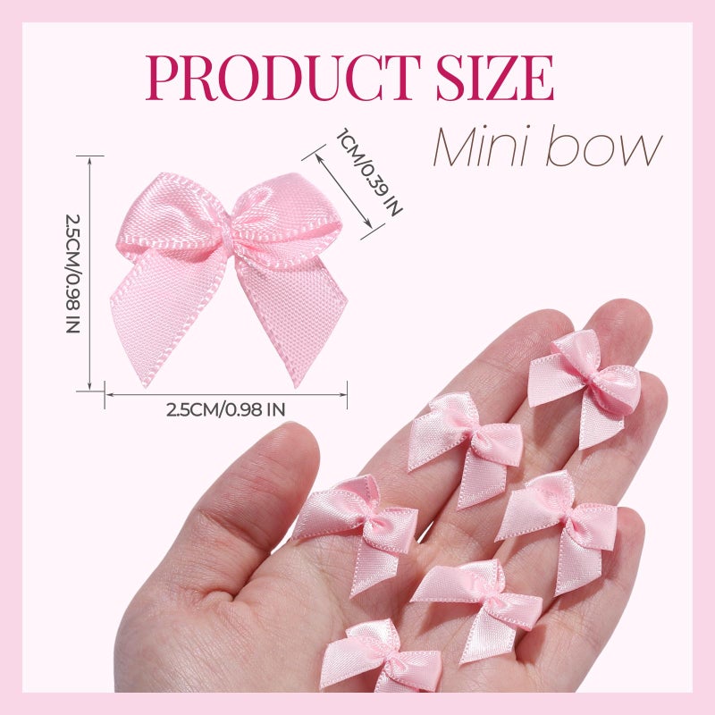 YGDZ Mini Pink Bows for Craft, 100PCS 1" Small Pink Bow, Tiny Satin Bows for DIY Cheer Pins, Wooden Clothes Pins, Balloons, Cake, Party Decor, Baby Shower, Valentines Day Decoration - Image 3