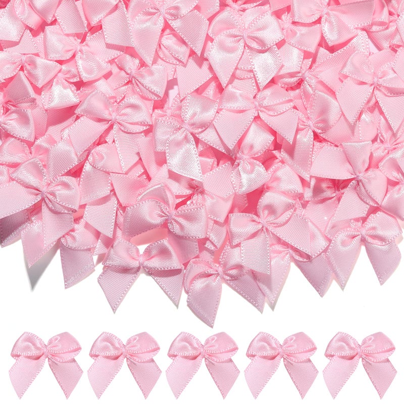 YGDZ Mini Pink Bows for Craft, 100PCS 1" Small Pink Bow, Tiny Satin Bows for DIY Cheer Pins, Wooden Clothes Pins, Balloons, Cake, Party Decor, Baby Shower, Valentines Day Decoration - Image 1