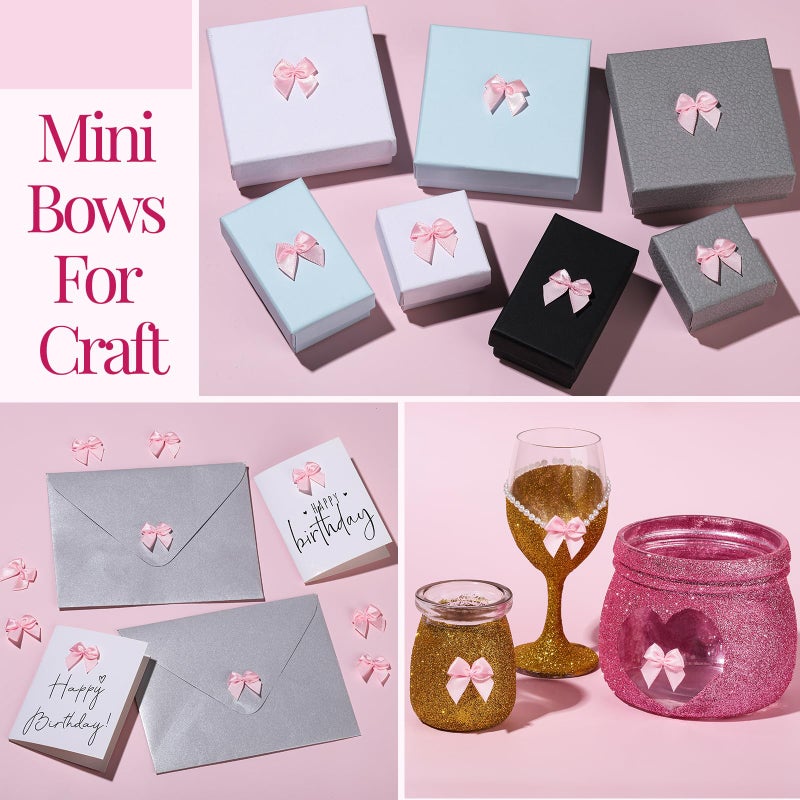 YGDZ Mini Pink Bows for Craft, 100PCS 1" Small Pink Bow, Tiny Satin Bows for DIY Cheer Pins, Wooden Clothes Pins, Balloons, Cake, Party Decor, Baby Shower, Valentines Day Decoration - Image 4