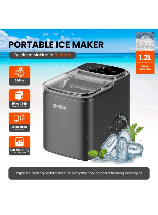 epicarma 1.2L Portable Countertop Ice Maker Machine 12kg/24H, 9 Bullet Ice Cubes in 6 Minutes, Large & Small Ice Size Selection, Self-Cleaning Ice Maker with Ice Basket, Scoop & Ice Bags, Compact Ice Machine for Home Kitchen Office Bar Party - Image 1