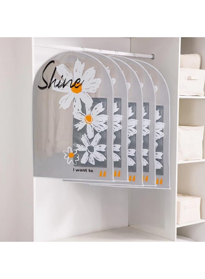 مجموعة من 5 أكياس ملابس لتخزين الملابس في الخزانة، غطاء بلاستيكي للبدلات مزود بسحاب، مقاوم للماء وشبه شفاف، لحماية الملابس من البدلات والمعاطف والسترات والفساتين، 60 × 140 سم (رمادي). - Image 1