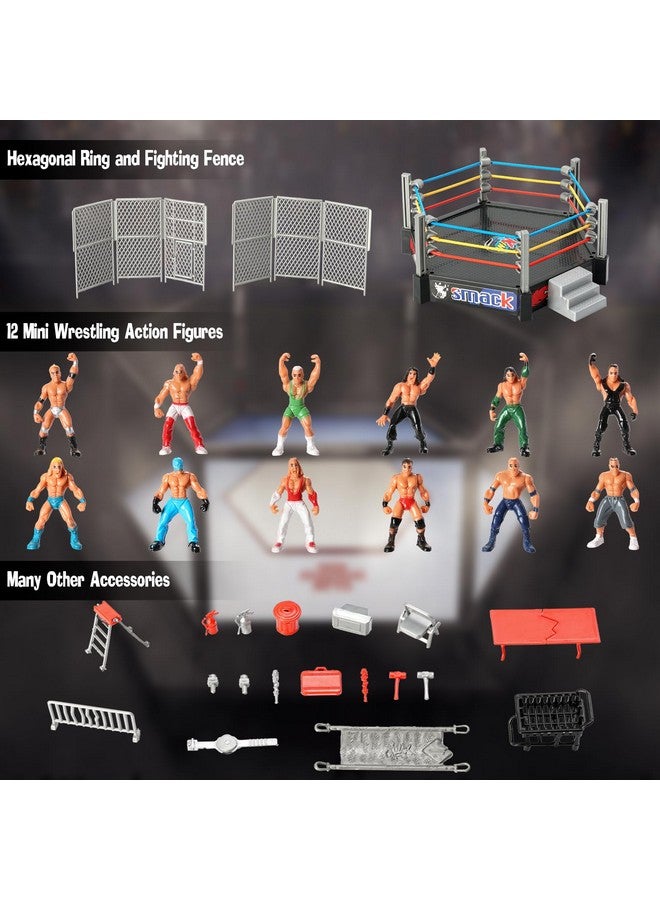 HAPTIME 32Pcs Wrestling Toys for Kids, Wrestlers Playset with 12 Wrestling Action Figures, Wrestling Rings, Many Realistic Accessories, Toy Figures & Playset Gift for 2 3 4 5 6 Boys Girls, Cool Cake Toppers  - Image 4