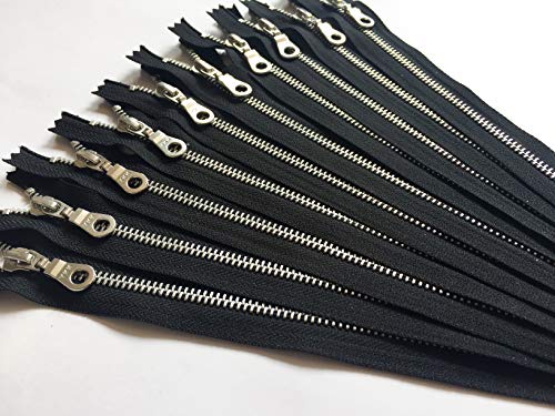 Craftbot YKK Aluminum Metal Zippers with Donut Pull 10 Inch Number 5 in Black Silver Teeth Set of 12 Pieces by Craftbot - Image 2