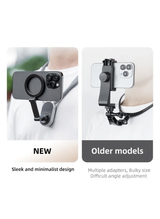 TELESIN Magnetic Neck Mount for Phones, Neck Cell Phone Holder POV/Vlog Selfie Mount Hand Free Phone Neck Holder Chest Stand Strap Video Recording for iPhone 16 15 14 13 12 Seires Android Phones Gray - Image 3