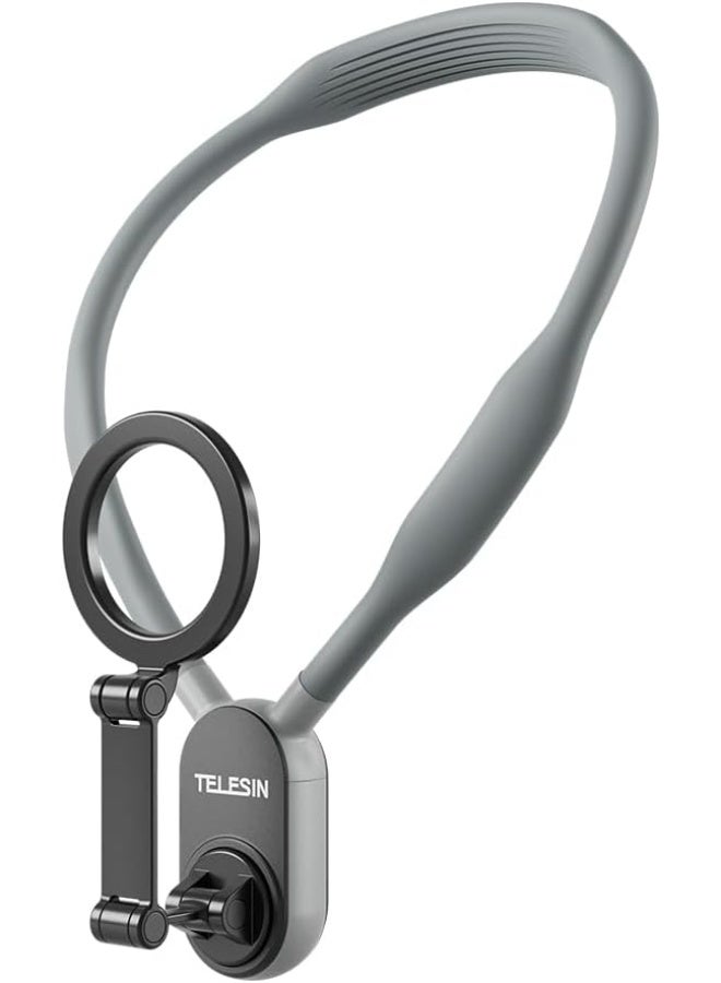 TELESIN Magnetic Neck Mount for Phones, Neck Cell Phone Holder POV/Vlog Selfie Mount Hand Free Phone Neck Holder Chest Stand Strap Video Recording for iPhone 16 15 14 13 12 Seires Android Phones Gray - Image 1