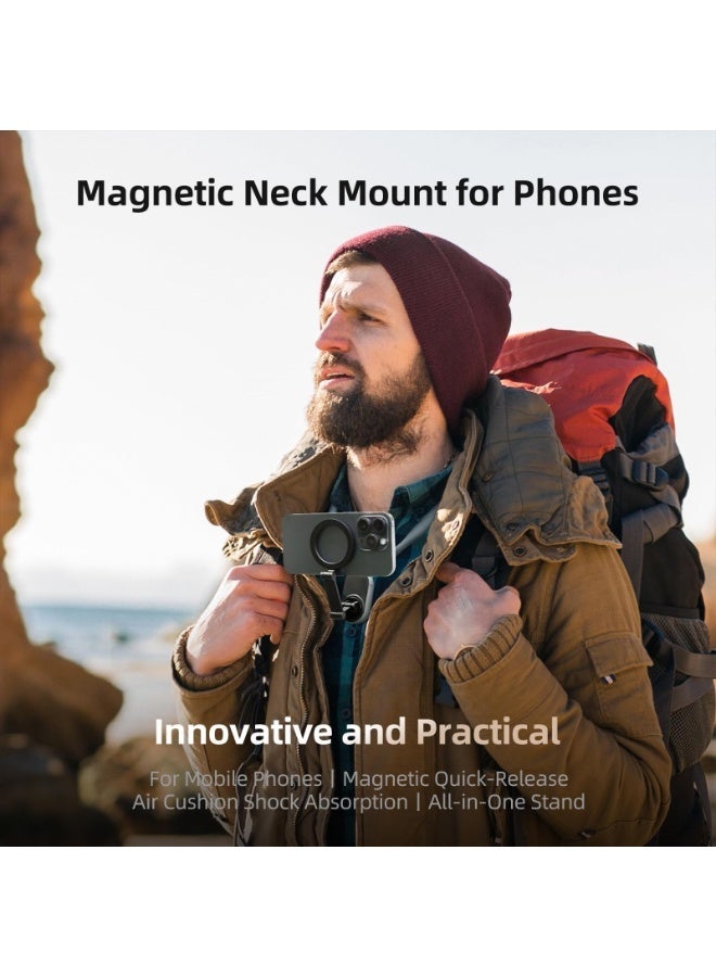 TELESIN Magnetic Neck Mount for Phones, Neck Cell Phone Holder POV/Vlog Selfie Mount Hand Free Phone Neck Holder Chest Stand Strap Video Recording for iPhone 16 15 14 13 12 Seires Android Phones Gray - Image 4