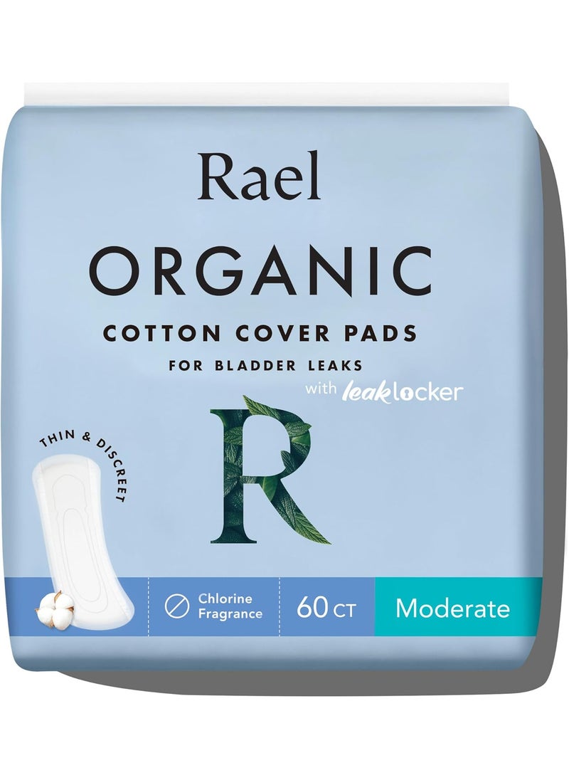 Rael Rael Incontinence Pads for Women, Organic Cotton Cover, Postpartum Essential, Heavy Absorbency, Bladder Control, 4-Layer Core with Leak Guard Technology, Long Length (Moderate, 60 Count) 