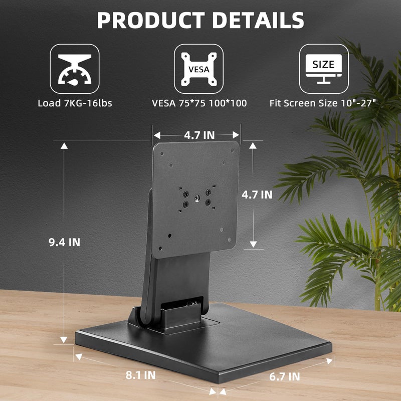WEARSON Adjustable LCD TV Stand Folding Metal Monitor Desk Stand with VESA Hole 75x75mm&100x100mm (WS-03A2) - Image 4